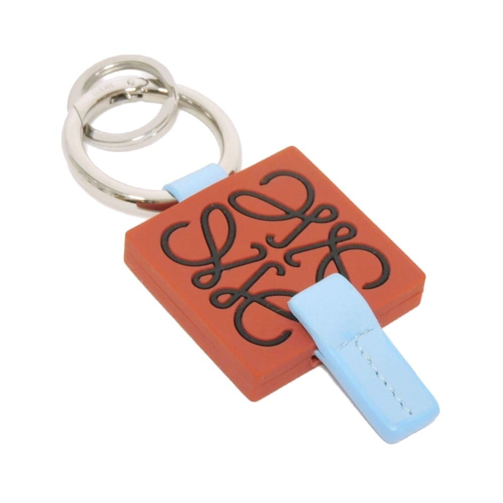 Loewe Anagram Rubber Plaque Keyring Keychain, Calfskin, Blue/Black, Square Ba...